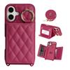 For iPhone 16 Case with Lanyard/Mirror/Card Holder Grids Pattern RFID Blocking Phone Cover