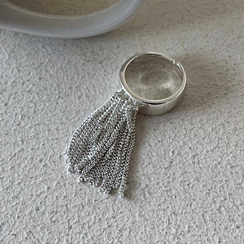 Exaggerated Personality Tassel Chain Ring - Adjustable, Trendy European & American Style Open Adjustable