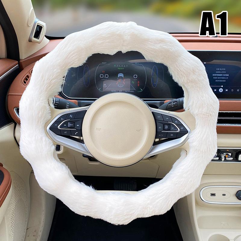 Winter Plush Women's Car Steering Wheel Cover Heated Warm Anti Slip Cute Cartoon Car Handle Cover Universal Car Accessories
