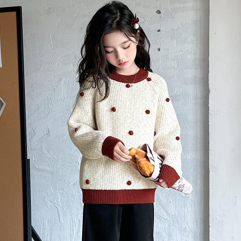 Girls' Thick Knit Sweater - Autumn/Winter Korean Style, Casual Warm Top for Kids