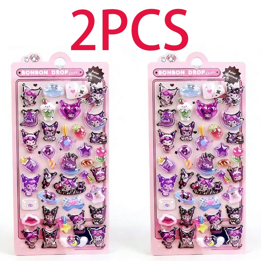 Luminous Cute Sanrio 3D Relief Stickers Kawaii Girls Kuromi Cinnamoroll My Melody Crystal Decals Kids Decoration Sticker Packs