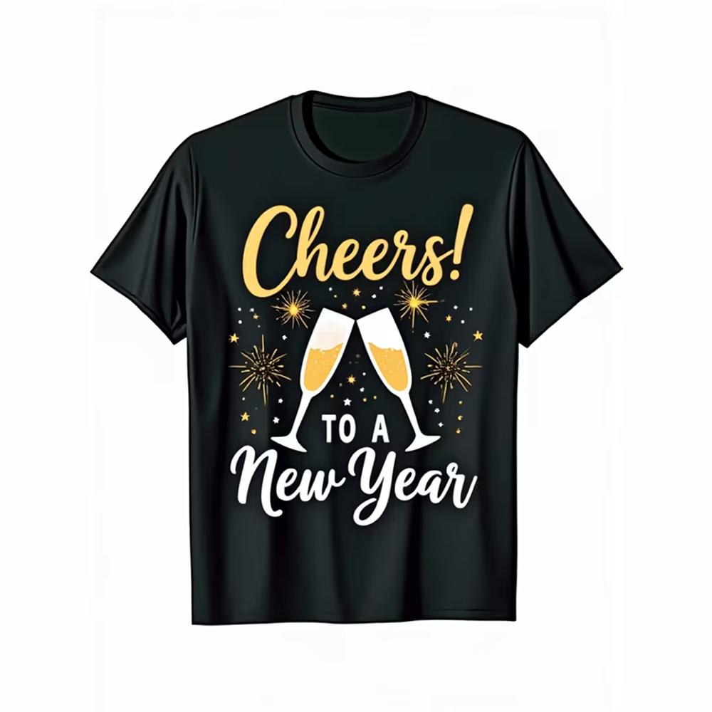 2026 Happy New Year Tshirt For Unisex Clothes Holiday Daily Leisure Funny T Shirts 3D Print Wine Cheers Short Sleeve Fun Tee Top