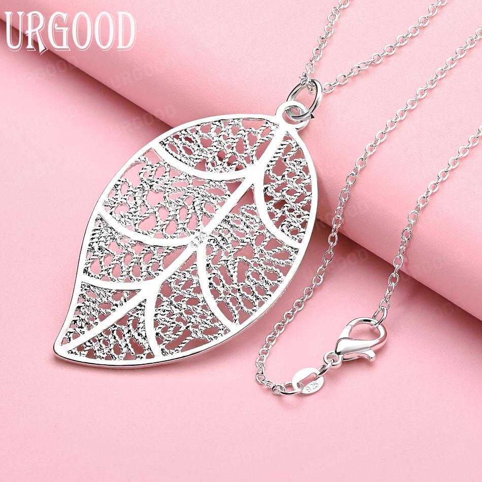 925 Sterlingsilber Blatt Anhänger Halskette Mode Hochzeitsschmuck