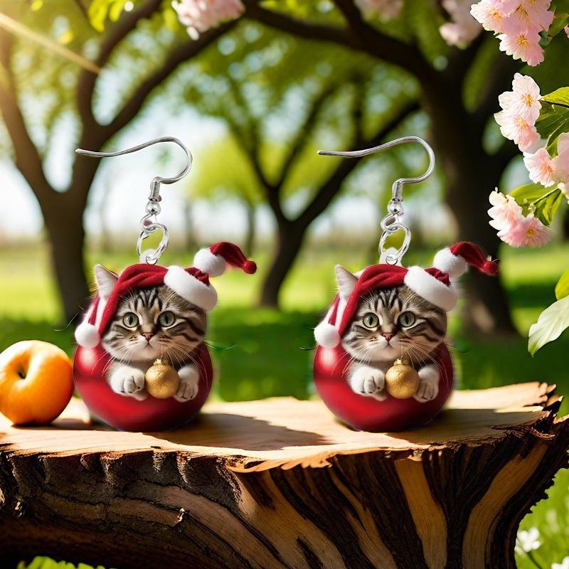 2024 Christmas Kitten Acrylic Earrings: Cute, Versatile Design