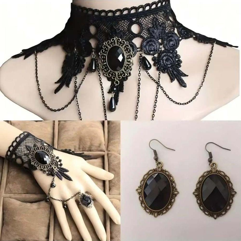 Steampunk Gothic Necklace Vintage Tassel Punk Retro Necklace Black Lace Choker Jewelry Gift