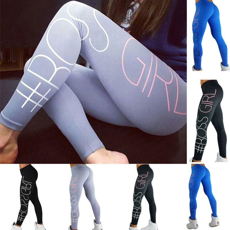 Women Print Letter Leggings Sports Fitness Running Pants High Elastic Pants Yoga