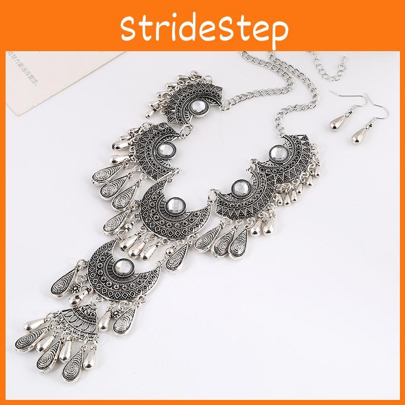 Drop Elegant Water Pendant Necklace Earrings Set Women Vintage Accessory Jewelry
