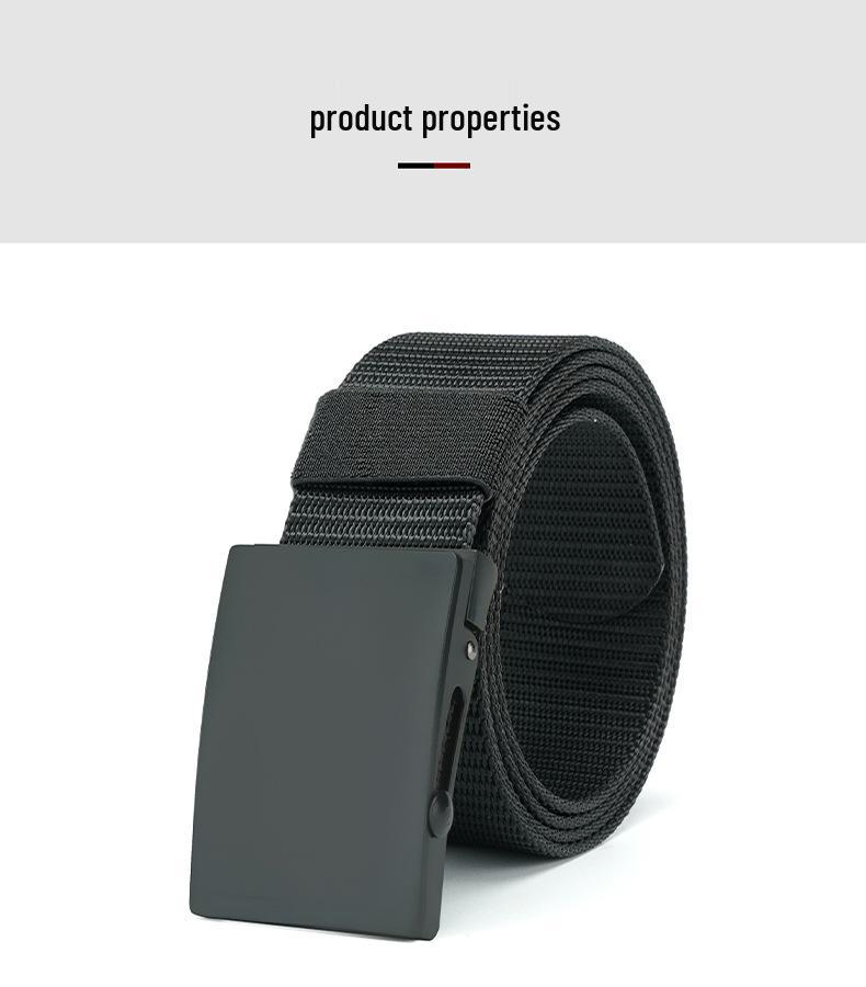 Men's No-Hole Canvas Belt with Automatic Buckle - Versatile Casual Jeans Nylon Leather Belt
