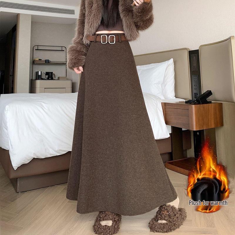 

Korean Style High-Waisted A-Line Velvet Woolen Skirt - Autumn/Winter 2025 Flare Design S (Recommended 80-95 jin)