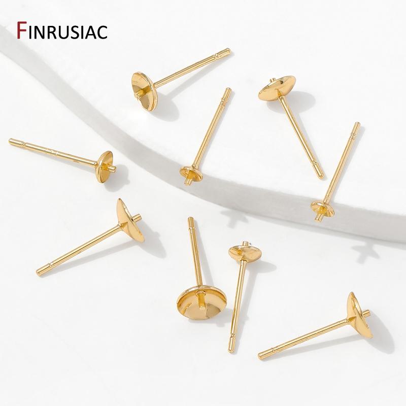Base per orecchini a perno in ottone placcato oro 14K, perno vuoto, vassoio per orecchini a perno, tappo per orecchie per la creazione di orecchini fai-da-te, accessori