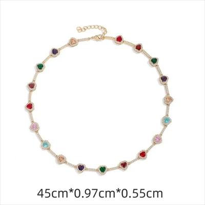 INS Hot Selling Heart Shape Copper Bracelet Necklace Colorful Zircon Jewelry For Women Free Shipping For Daily Wear