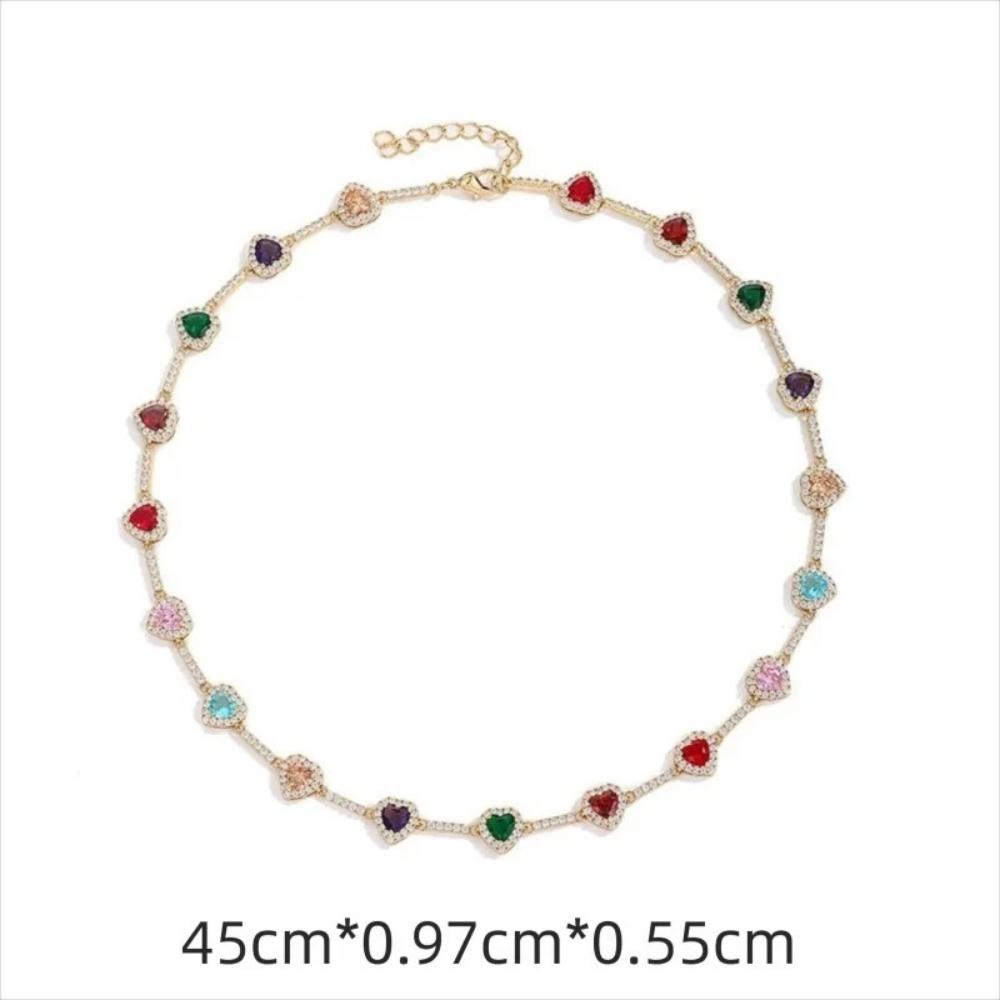 INS Hot Selling heart shape Copper Bracelet Necklace colorful zircon Jewelry For Women Free Shipping For Daily Wear