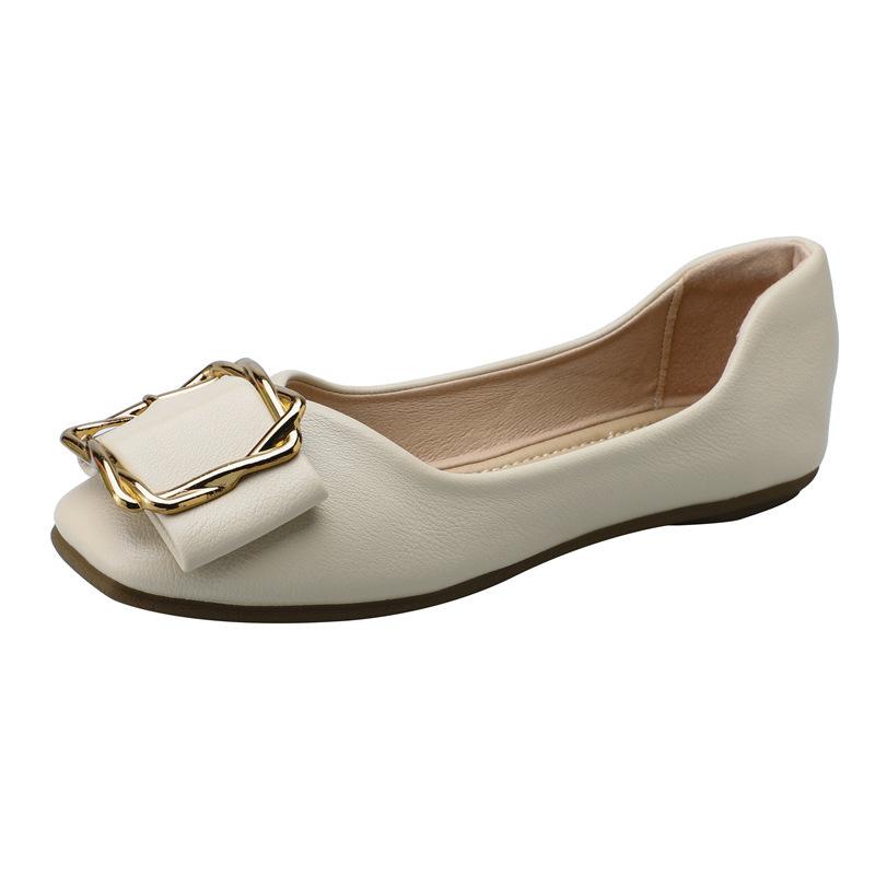 Flat Single Shoes Women's Spring and Autumn 2025 New Shallow Soft Leather Square Head 4143 Large Size Women's Shoes Soft Sole Doudou Shoes