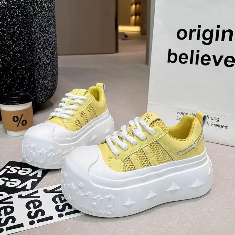 

thick-soled big-headed little white shoes for women s autumn new casual mesh fashion muffin shoes versatile sports shoes for women 35 жёлтый