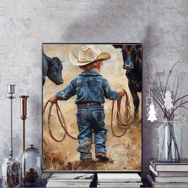 

New Arrival 5D DIY Full Circle Diamond Painting Little Cowboy Embroidery Cross Stitch Home Decor Gift GI12105
