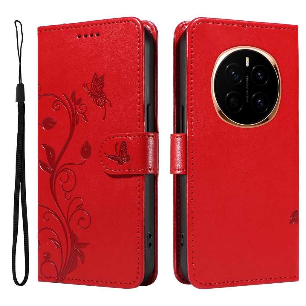 For Honor Magic7 5G PU Leather Cases Flower Pattern Wallet Stand Phone Cover with Strap