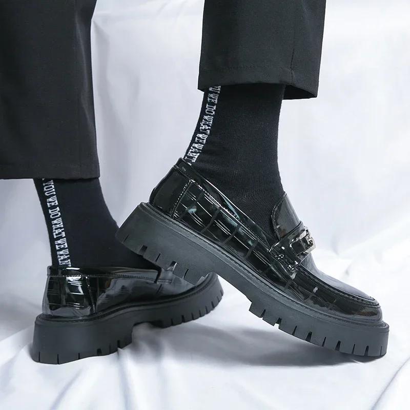 New Loafers Men PU Thick Sole Elevated Casual Leather Shoes Fashion Anti Slip Comfortable Men Casual Shoes Large Sizes 38-46