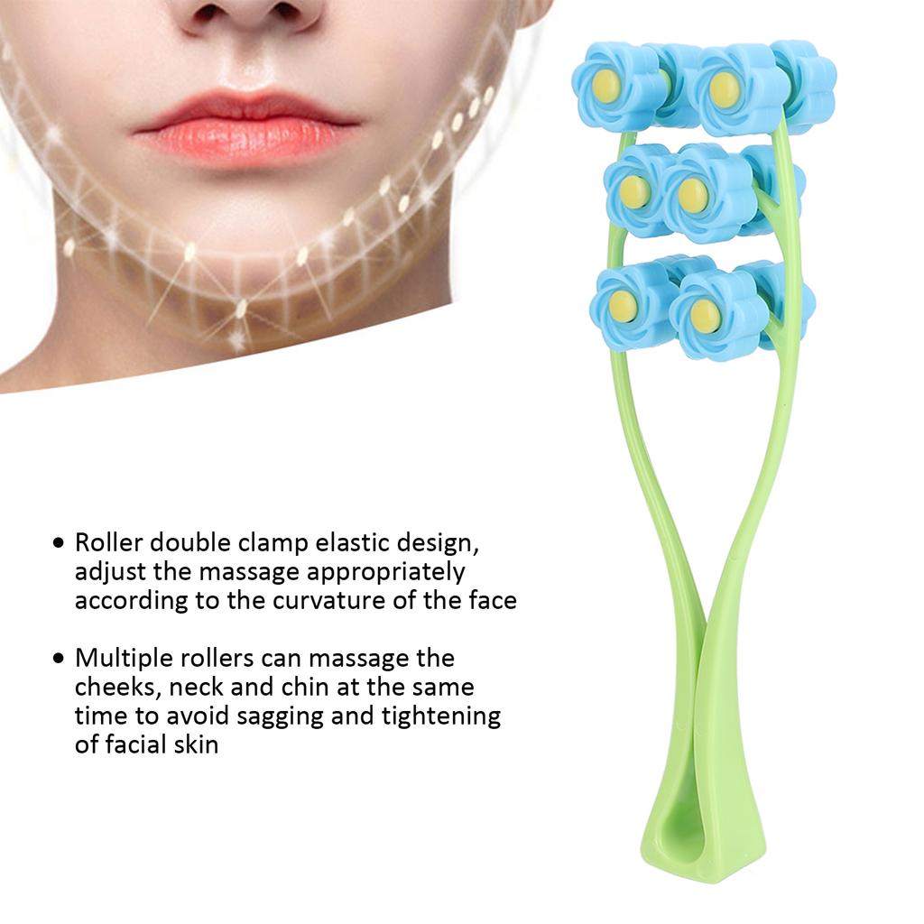 Face Roller Multiple Rollers Concave Convex Particles Comfortable Handle Multiple Rollers V Shaped Face Massager