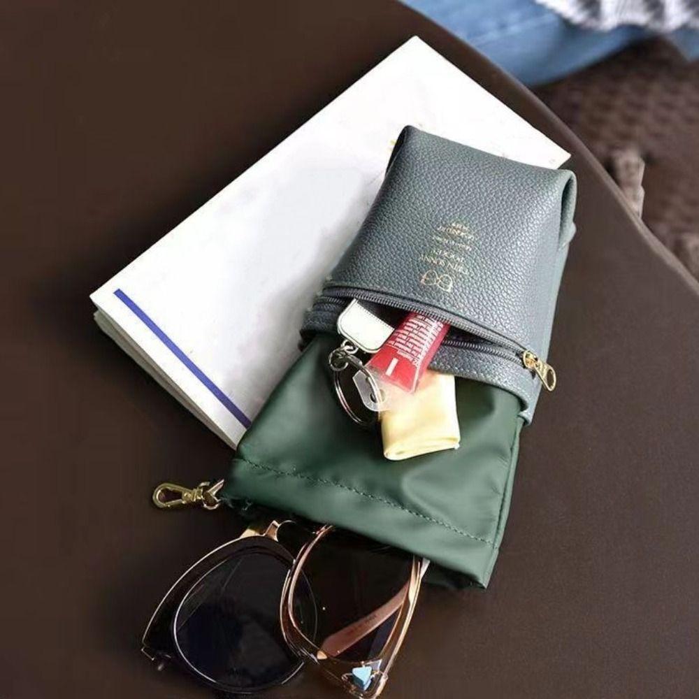 1PC Double Layer Glasses Case Soft Leather Zipper Sunglasses Pouch Waterproof Drawstring Eyeglasses Storage Bag Eyewear Case