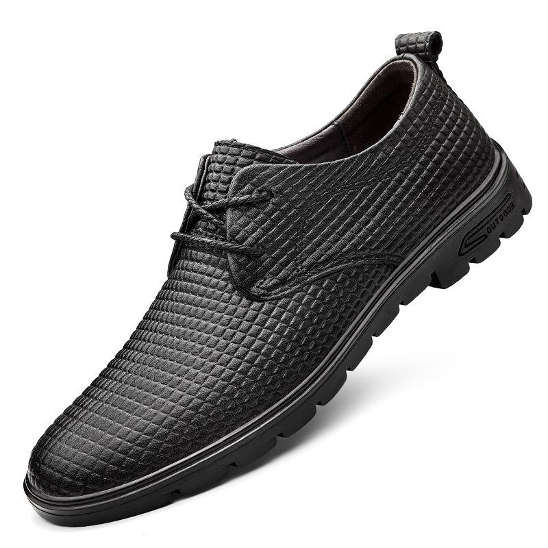 Men s Round Toe Black Leather Lace-Up Casual/Formal Shoes - Versatile Autumn Cowhide 41 чёрный