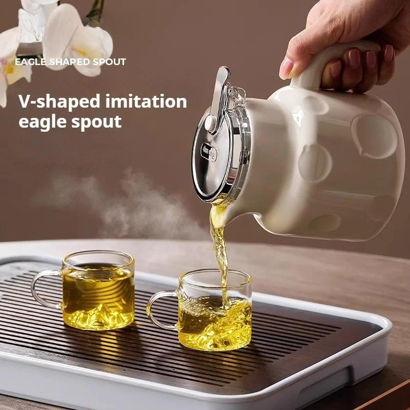 Ceramic Brewing Teapot Household Tea and Water Separation Single-pot Tea Set Light Luxury Flower Teapot Piaoyi Pot with Filter