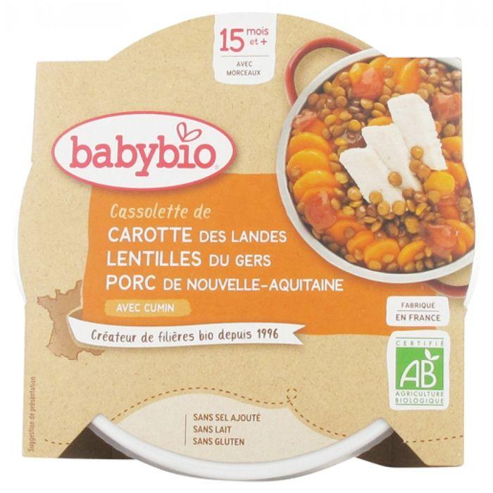 Parasanteonline Volledige Maaltijd Voor Baby - Babybio - Bord Wortel Varkensvlees Linzen - Bio - Zonder Toegevoegd Zout