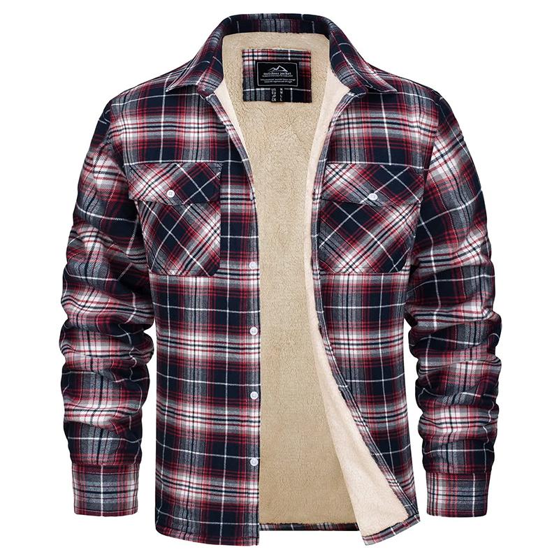 

MMen s Fleece Plaid Flannel Shirt Jacket Button Up Casual Cotton Jacket Thicken Warm Spring Work Coat Sherpa Outerwear US M (CN L)