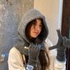 Korean Balaclava hat and scarf integrated women's autumn and winter warm ear protection hooded scarf knitted wool hat