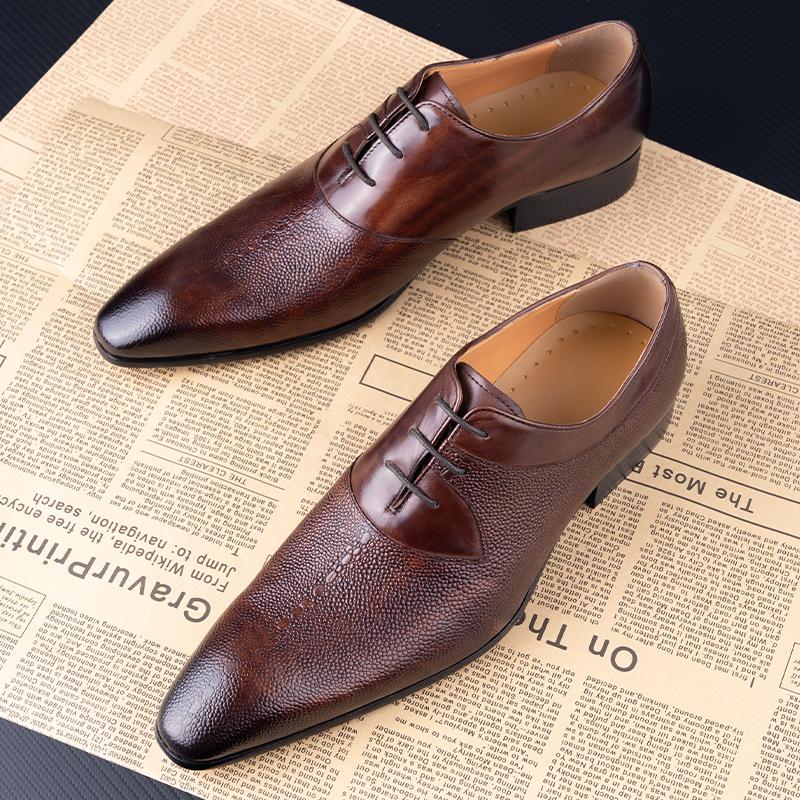 Fashion Classic Men's Leather Shoes Lace Up Fashion Genuine Leather Oxfords Men Shoes Handmade Dress Formal Office Trendy Man's Footwear