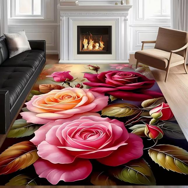 

Flower Carpet Machine Washable Modern Style Purple Blue Pink Orange Suitable for Living Room Bedroom Office Coffee Shop Carpet 40x60cm