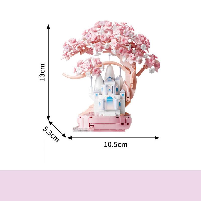 Idea Potted Plants Mini Block Cherry Blossom Construction Building Brick Streetscape Sakura Tree House Castle Toys For Girls