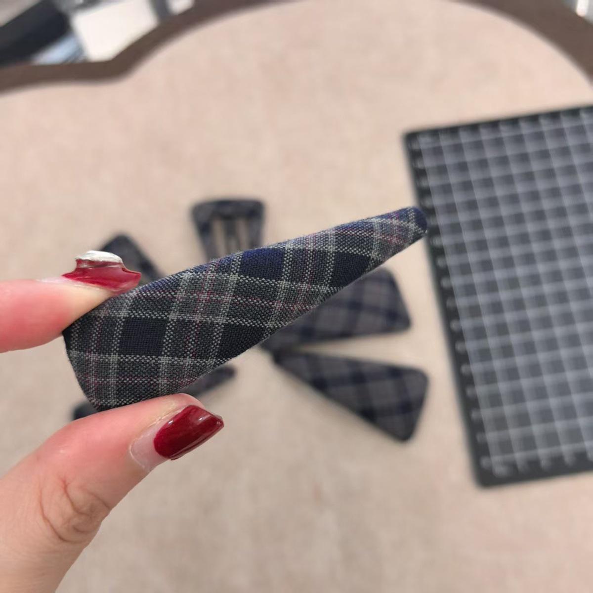 Navy Blue Plaid Geometric Hair Clip for Bangs