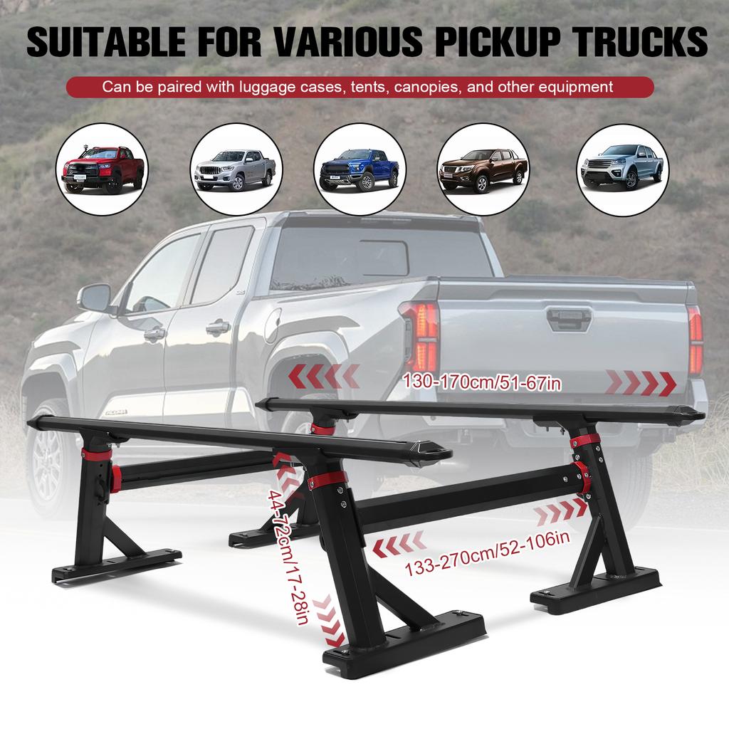 1.50-2.33 ft Height-Adjustable Heavy Duty Fruck Bed Rack with T-Slots Truck Bed Rack for Ford Gladiator Tundra Tacoma Nissan
