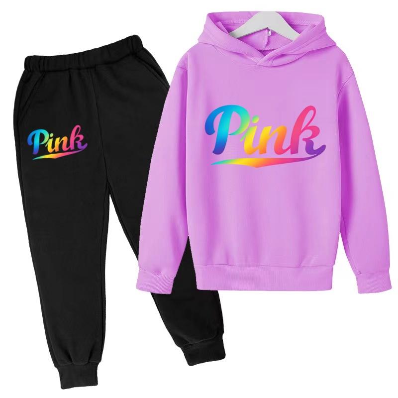 Kids Hoodie Pink Letters Print Coat Boy Girl Toddler 3-12 Years Charming Casual Clothing Top+Pants 2P Leisure Sports Fashion Set