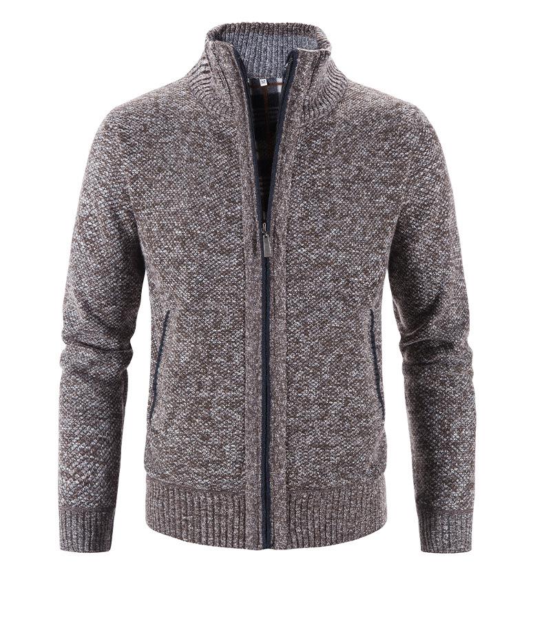 2024 Men's Autumn/Winter Stand-Up Collar Fleece-Lined Cardigan Sweater