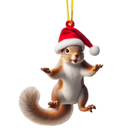 Christmas Ornaments for Tree Acrylic Cartoon Animal Car Rear Mirror Hanging Charm 2D Flat Cat/Dog/Bear/Rabbit Pendant for Tree Auto Interior Accessory