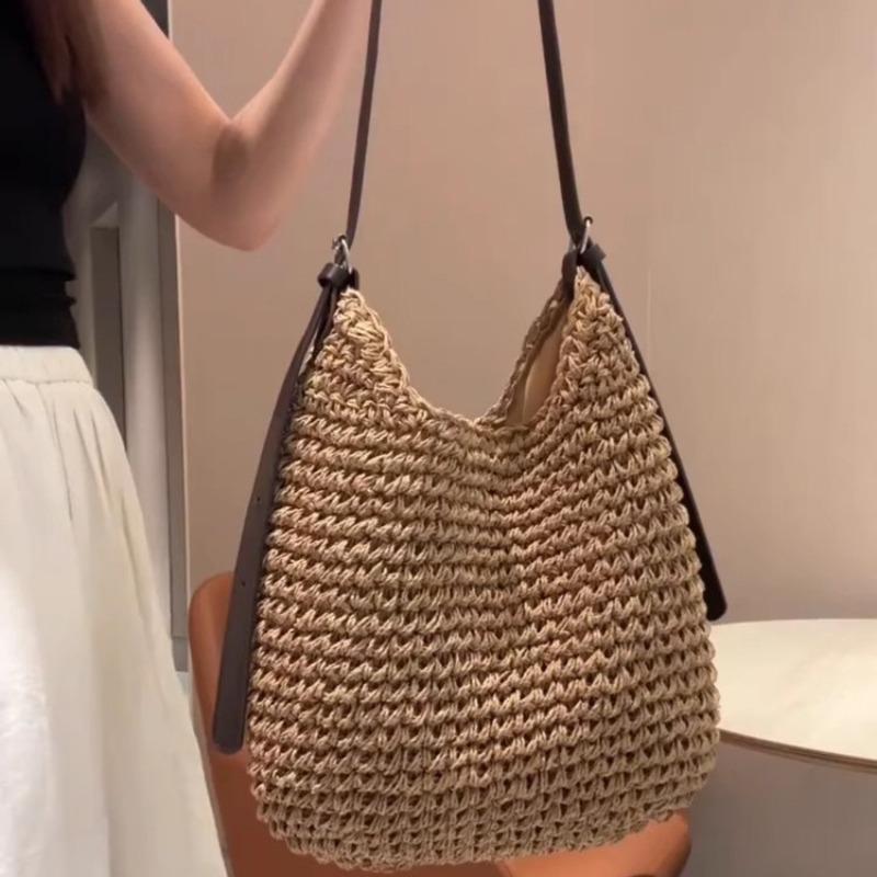 Czysto ręcznie pleciona torba plażowa podróżna, nowa letnia super modna wszechstronna torba na ramię crossbody w kształcie wiadra na wakacje
