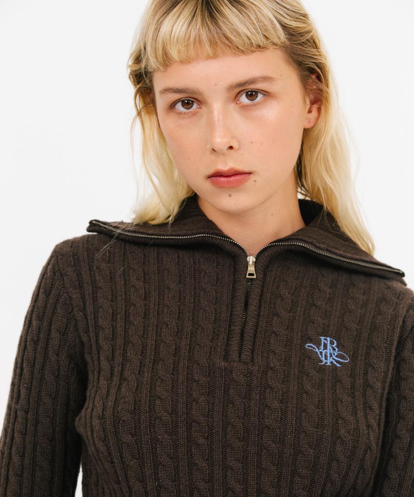 JUN BY JUN K Jk Half Zip Cable Knit_Choco