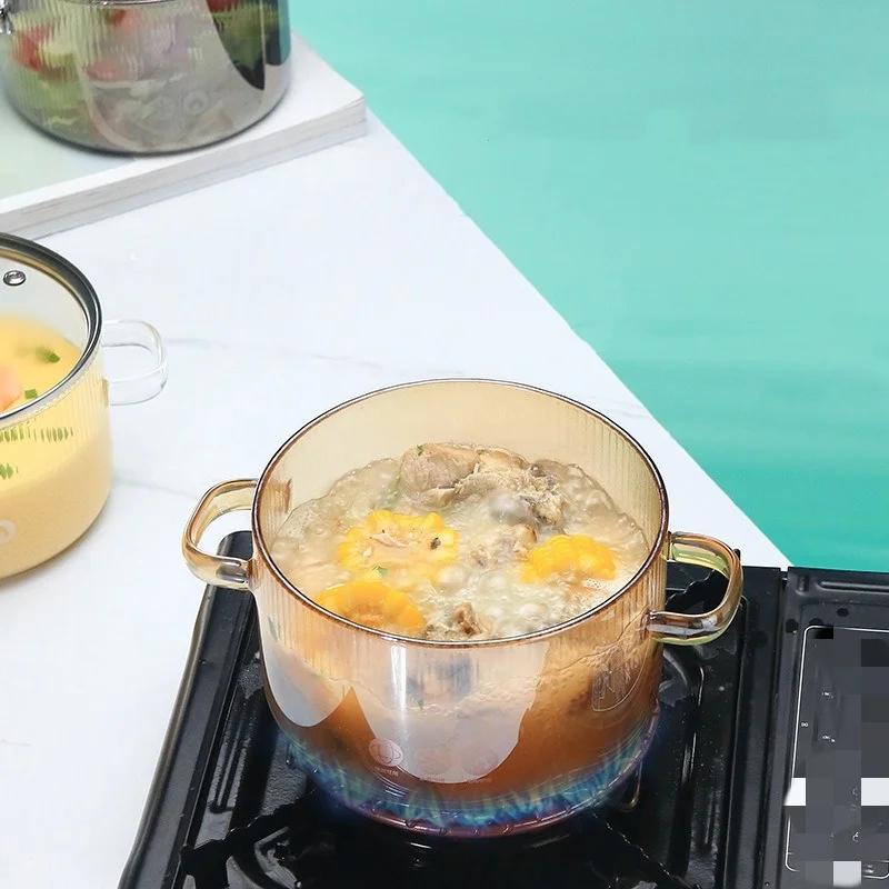 1Pcs Household Instant Noodle Bowl with Cover Small Bear Soup Bowl High Borosilicate Glass Salad Bowl Double Ear Glass Pot