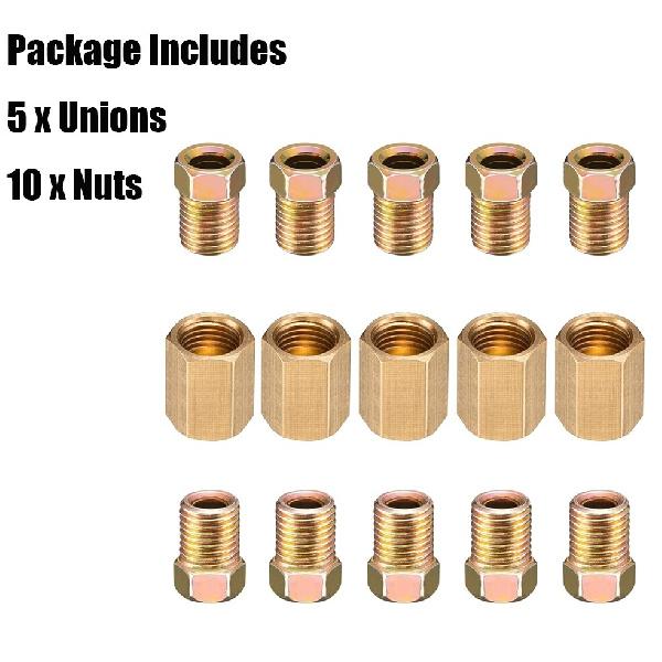 15pc 3/16" Brake Line 3/8-24 Inverted Brake Line Fittings Brass Unions Universal