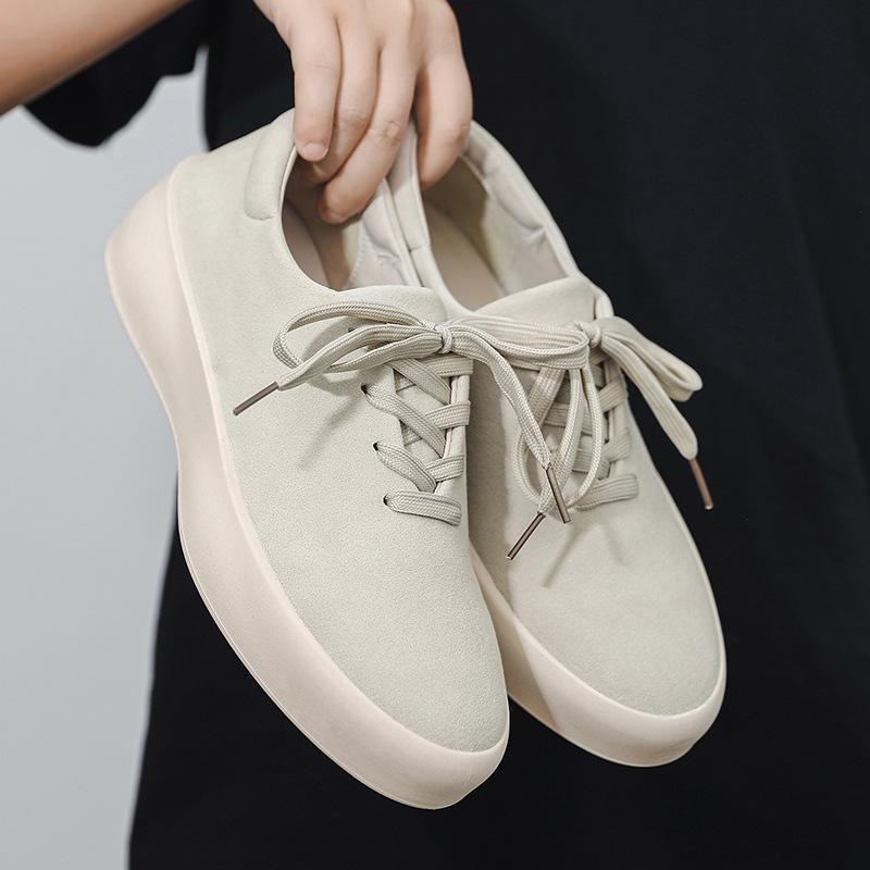 

Men s Suede Platform Casual Shoes Lace-up Lightweight Soft Sole Walking Shoes 44 білий