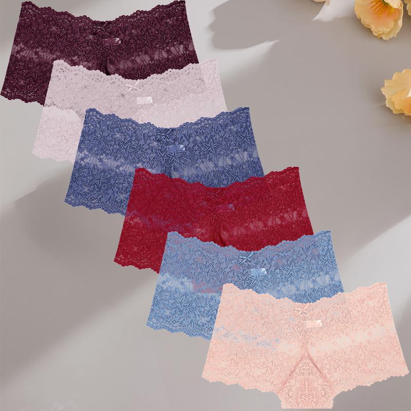 

6 шт./компл. Женские трусики с кружевом, средней посадки, эластичные, прозрачные, с кружевом в виде звезд, четырехсторонние, женское нижнее белье XXL