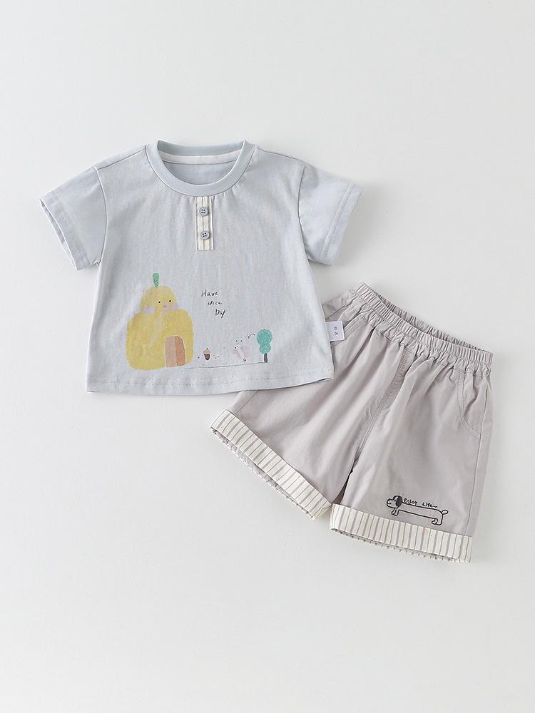 2026 Boys' Cartoon Print Short-Sleeve Set: Breathable and Skin-Friendly Two-Piece for Summer