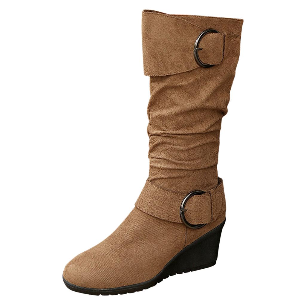 Women's Suede Belt Women's Boots Comfortable Round Toe Long Boots Retro Fashion Boots Flat Boots Women Thigh High