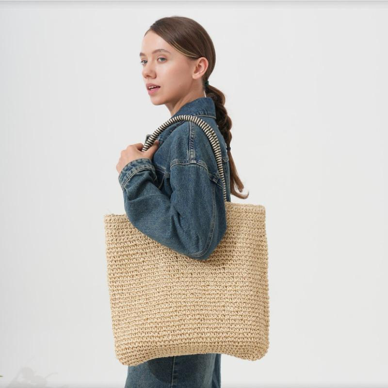 New large-capacity handmade shoulder woven bag versatile straw woven bag women's vacation beach tote bag portable women's bag