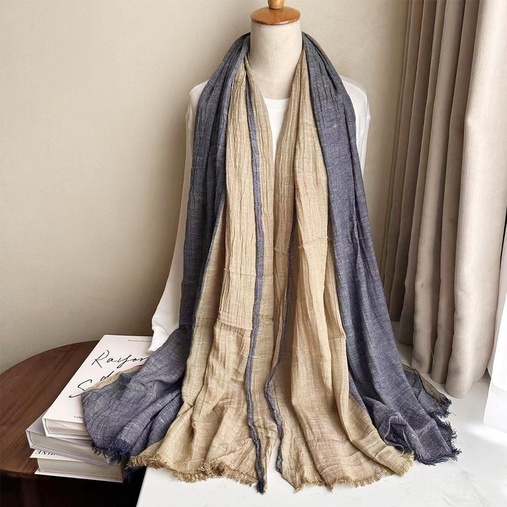Autumn/Winter Cotton-Linen Color Block Scarf: Korean-Style Shawl for Women & Men