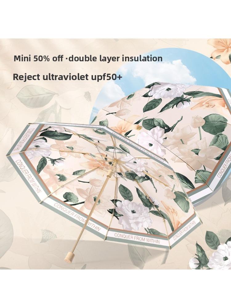 Stylish Double Layer Black Coated UV Protection Sun Umbrella Foldable for Women Rain or Shine
