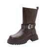 Autumn and winter new medium boots 2025 new thick-soled thick heel British style wide tube belt buckle Martin boots short boots women