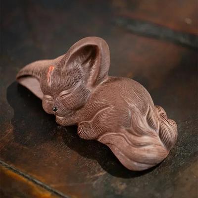 Nine-tailed Spirit Fox Sculpture Purple Clay Tea Pet Fox Figurine Creative Desktop Decoration Household Animal Tea Set Accessory