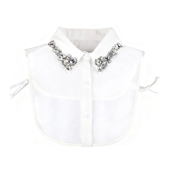 

Женский фальшивый воротник со стразами, съемный шифоновый дики, фальшивый воротник с регулируемыми бретелями, фальшивый воротник рубашки половинной длины для свиданий белый